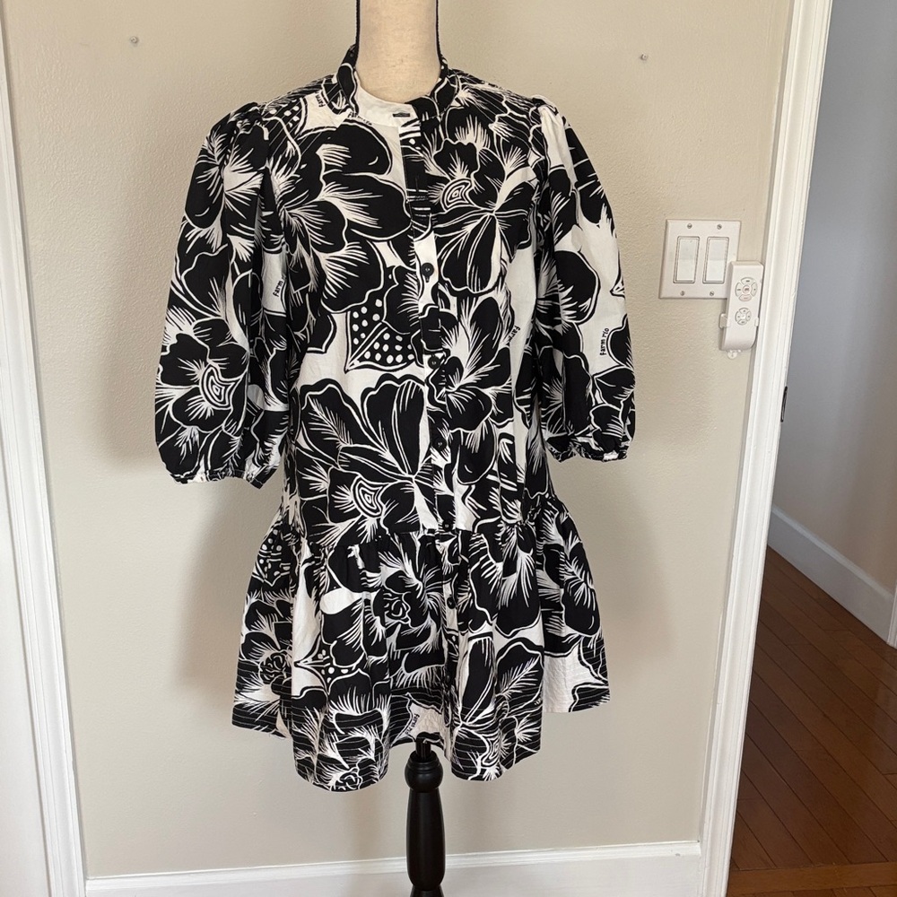 FARM Rio Black and White Floral Mini Dress